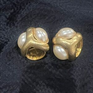 Elegant Gold and Pearl Women's clip on earrings.